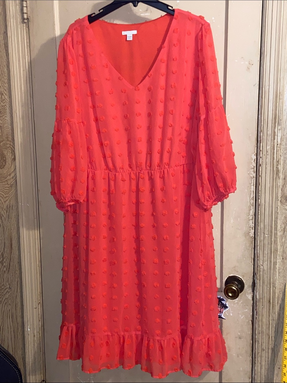 CORAL PUFF EMBELLISHED MIDI DRESS Ruffles Sheer Top CATO Plus 27/28